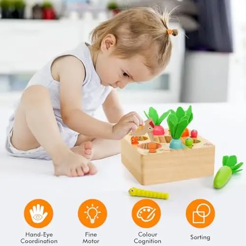 Ancaixin Montessori Toys for 1 Year Old, Magnetic Wooden Toys for 12 Months Boys and Girls, Educational Carrot Toy for Toddlers, Shape Sorting Matching Puzzle for Kids 1 2 3, Birthday Easter Gifts - 3