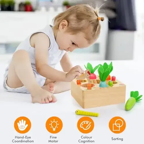 Ancaixin Montessori Toys for 1 Year Old, Magnetic Wooden Toys for 12 Months Boys and Girls, Educational Carrot Toy for Toddlers, Shape Sorting Matching Puzzle for Kids 1 2 3, Birthday Easter Gifts - 3