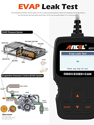 Ancel AD310 Classic Enhanced Universal OBD II Scanner Считыватель кодов неисправностей двигателя автомобиля CAN Диагностический сканер, Чтение и очистка кодов ошибок для автомобилей с протоколом OBD2 1996 года выпуска или новее (черный) - 8