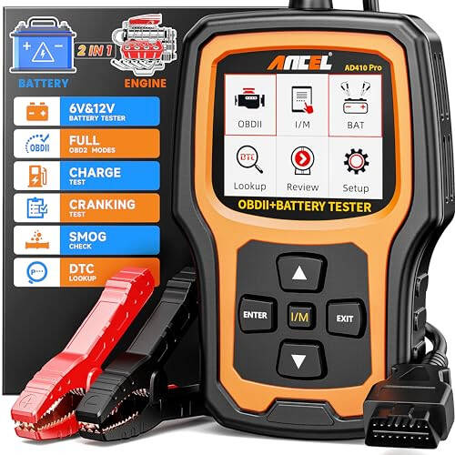 ANCEL AD410 Pro+ 2'si 1 Arada OBD2 Tarayıcı Akü Test Cihazı, OBD2 Tarayıcı Araç Motor Arıza Kodu Okuyucu Tarama Cihazı ve 6V 12V 100-2000 CCA Akü Şarj Çalıştırma Testi EVAP Canlı Veri - 2