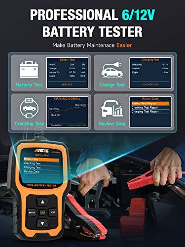 ANCEL AD410 Pro+ 2'si 1 Arada OBD2 Tarayıcı Akü Test Cihazı, OBD2 Tarayıcı Araç Motor Arıza Kodu Okuyucu Tarama Cihazı ve 6V 12V 100-2000 CCA Akü Şarj Çalıştırma Testi EVAP Canlı Veri - 10