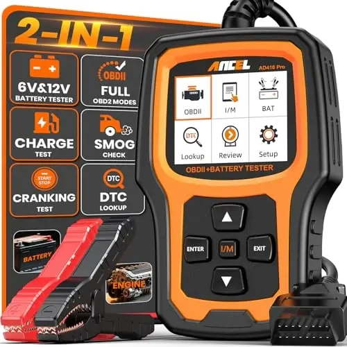 ANCEL AD410 PRO OBD2 Scanner and Battery Tester,2-in-1 Car Diagnostic Tool,Check Engine Light,EVAP Test,Live Data,6V/12V Battery Analyzer with Cranking & Charging System Test for Car Motorcycle - 3