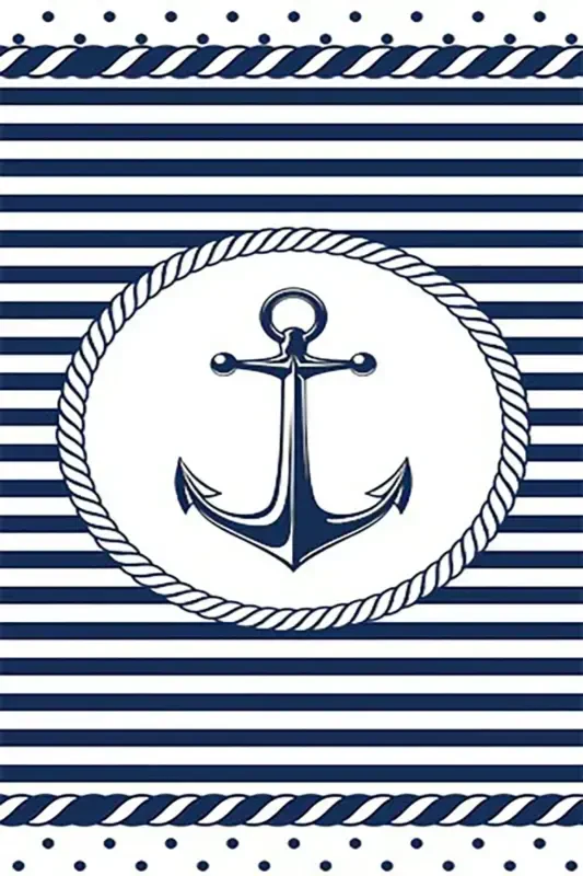 Anchor Sailor Marine Patterned Digital Printing Washable Non-Slip Base Blue Boy Room Carpet-Navy Blue - 1
