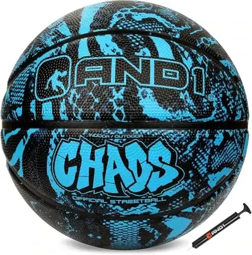 AND1 Chaos Basketball: Official Regulation Size 7 (29.5 inches) Rubber - Deep Channel Construction Streetball, Made for Indoor Outdoor Basketball Game 
