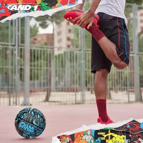 AND1 Chaos Basketball: Official Regulation Size 7 (29.5 inches) Rubber - Deep Channel Construction Streetball, Made for Indoor Outdoor Basketball Game - 4