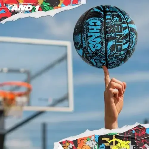 AND1 Chaos Basketball: Official Regulation Size 7 (29.5 inches) Rubber - Deep Channel Construction Streetball, Made for Indoor Outdoor Basketball Game - 6