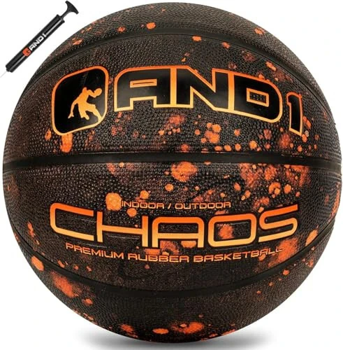 AND1 Chaos Basketball: Official Regulation Size 7 (29.5 inches) Rubber - Deep Channel Construction Streetball, Made for Indoor Outdoor Basketball Games - AND1