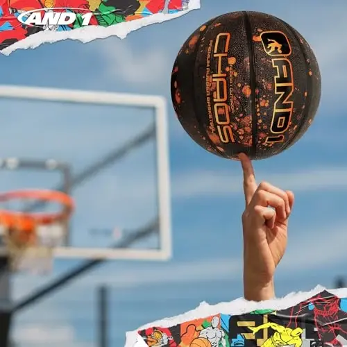AND1 Chaos Basketball: Official Regulation Size 7 (29.5 inches) Rubber - Deep Channel Construction Streetball, Made for Indoor Outdoor Basketball Games 