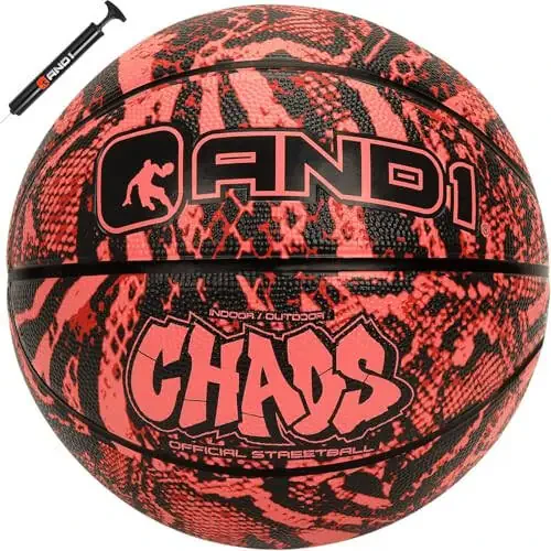 AND1 Chaos Basketball: Official Regulation Size 7 (29.5 inches) Rubber - Deep Channel Construction Streetball, Made for Indoor Outdoor Basketball Games - 1
