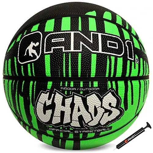 AND1 Chaos Basketball: Official Regulation Size 7 (29.5 inches) Rubber - Deep Channel Construction Streetball, Made for Indoor Outdoor Basketball Games - 1
