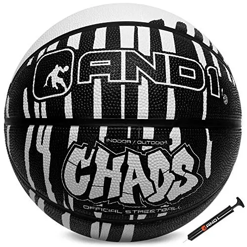 AND1 Chaos Basketball: Official Regulation Size 7 (29.5 inches) Rubber - Deep Channel Construction Streetball, Made for Indoor Outdoor Basketball Games 