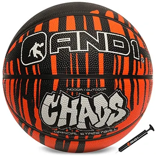 AND1 Chaos Basketball: Official Regulation Size 7 (29.5 inches) Rubber - Deep Channel Construction Streetball, Made for Indoor Outdoor Basketball Games - 1