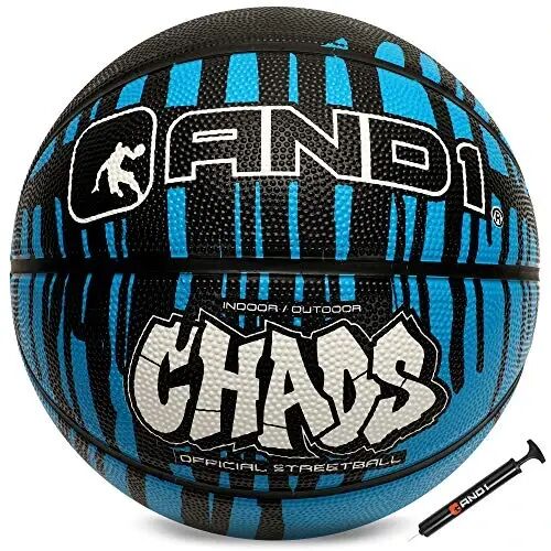 AND1 Rubber Basketball & Pump (Drip Collection)- Official Size 7 (29.5”) Streetball, Made for Indoor and Outdoor Basketball Games (Blue/Black) 