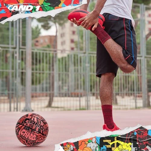 AND1 Chaos Basketbol To'pi: Rasmiy Qoidalar Bo'yicha 7-o'lcham (29,5 dyuym) Rezina - Chuqur Kanal Konstruksiyasi Ko'cha Basketboli, Ichki va Tashqi Basketbol O'yinlari Uchun Mo'ljallangan - 4