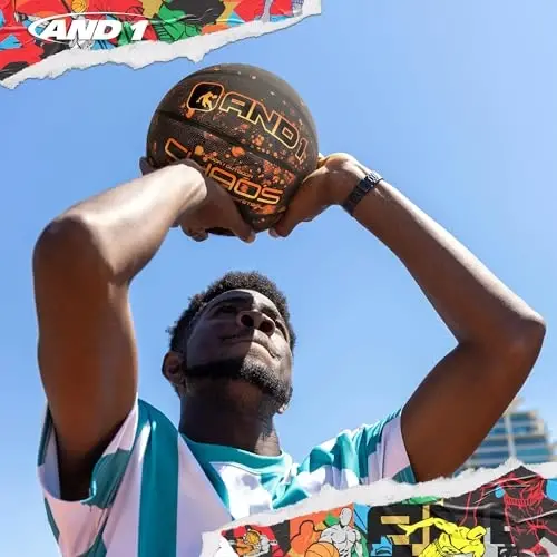 AND1 Chaos Basketbol To'pi: Rasmiy Tartib O'lchami 7 (29.5 dyuym) Rezina - Chuqur Kanal Konstruksiyasi Ko'cha Basketboli, Ichki va Tashqi Basketbol O'yinlari Uchun Mo'ljallangan - 5