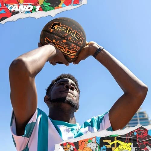 AND1 Chaos Basketball: Official Regulation Size 7 (29.5 inches) Rubber - Deep Channel Construction Streetball, Made for Indoor Outdoor Basketball Games - 5