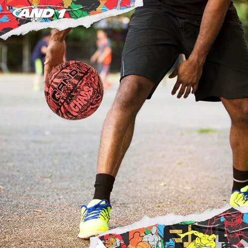 AND1 Chaos Basketball: Official Regulation Size 7 (29.5 inches) Rubber - Deep Channel Construction Streetball, Made for Indoor Outdoor Basketball Games - 3