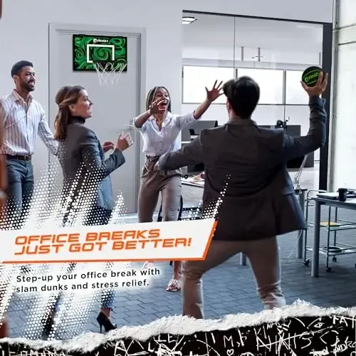 AND1 Eshik ustidagi mini basketbol halqasi: 18x12 Sinfmaydigan taxta, 2 ta mini basketbol to'pi va qo'l pompasi kiritilgan - Bolalar va kattalar uchun yakuniy yopiq basketbol aksessuari, hech qanday asbob kerak emas - 5