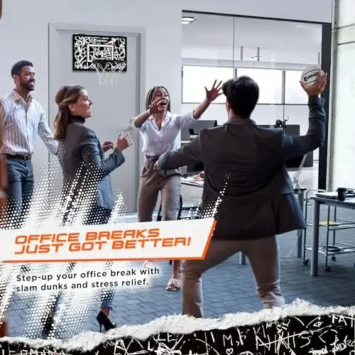 AND1 Eshik ustidan Mini Basketbol halqasi: 18x12 sinmaydigan taxta, 2 ta mini basketbol va qo'l nasosi - Bolalar va kattalar uchun eng zo'r yopiq basketbol aksessuari, asboblar kerak emas - 5