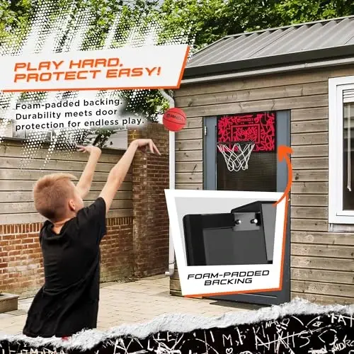 AND1 Eshik Ustiga Mini Basketbol Halqasi: 18x12 Sinishga Chidamli Orqa Panel, 2 Mini Basketbol To'pi va Qo'l Nasosi Kiritilgan - Bolalar va Kattalar Uchun Eng Zo'r Ichki Basketbol Aksessuari, Asboblar Talab Qilinmaydi - 4