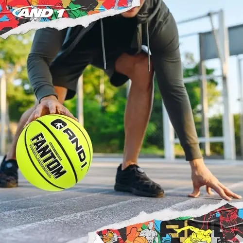 AND1 Fantom Rubber Basketball: Official Regulation Size 7 (29.5 inches) Streetball - Deep Channel Construction, Made for Indoor Outdoor - 5