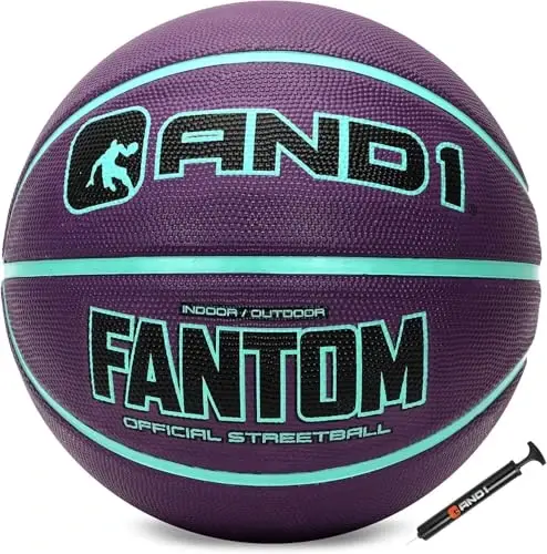 AND1 Fantom Rubber Basketball: Official Regulation Size 7 (29.5 inches) Streetball - Deep Channel Construction, Made for Indoor Outdoor 