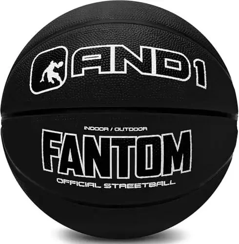 AND1 Fantom Rubber Basketball: Official Regulation Size 7 (29.5 inches) Rubber Basketball - Deep Channel Construction Streetball, Made for Indoor Outdoor Basketball Games - 1