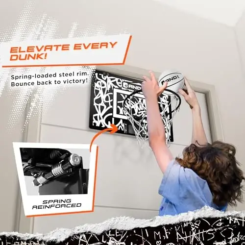 AND1 Over the Door Mini Basketball Hoop: 18x12 Shatterproof Backboard, 2 Mini Basketballs, and Hand Pump Included- Ultimate Indoor Basketball Accessory for Kids and Adults, No Tools Required - 3