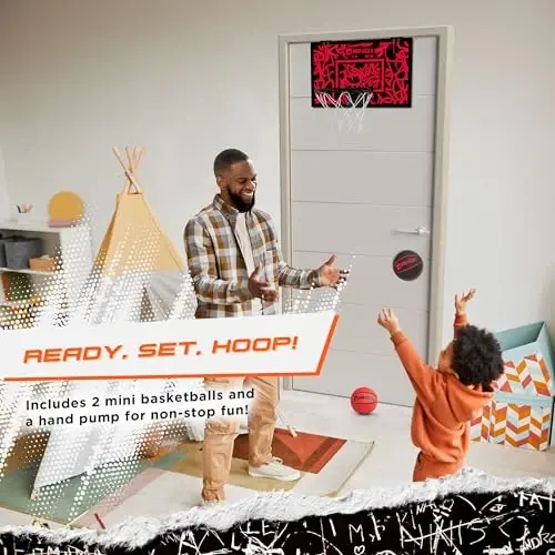 AND1 Over the Door Mini Basketball Hoop: 18x12 Shatterproof Backboard, 2 Mini Basketballs, and Hand Pump Included- Ultimate Indoor Basketball Accessory for Kids and Adults, No Tools Required - 2