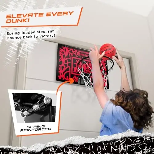 AND1 Over the Door Mini Basketball Hoop: 18x12 Shatterproof Backboard, 2 Mini Basketballs, and Hand Pump Included- Ultimate Indoor Basketball Accessory for Kids and Adults, No Tools Required - 3