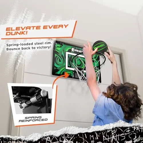 AND1 Over the Door Mini Basketball Hoop: 18x12 Shatterproof Backboard, 2 Mini Basketballs, and Hand Pump Included- Ultimate Indoor Basketball Accessory for Kids and Adults, No Tools Required - 2