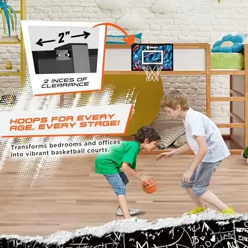 AND1 Over the Door Mini Basketball Hoop: 18x12 Shatterproof Backboard, 2 Mini Basketballs, and Hand Pump Included- Ultimate Indoor Basketball Accessory for Kids and Adults, No Tools Required - 6