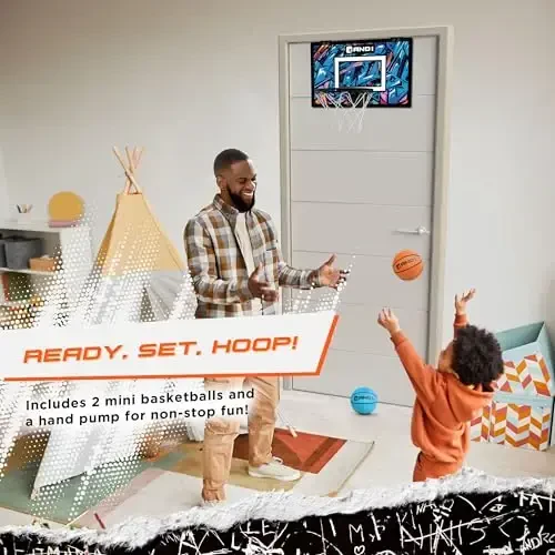 AND1 Over the Door Mini Basketball Hoop: 18x12 Shatterproof Backboard, 2 Mini Basketballs, and Hand Pump Included- Ultimate Indoor Basketball Accessory for Kids and Adults, No Tools Required - AND1 (1)