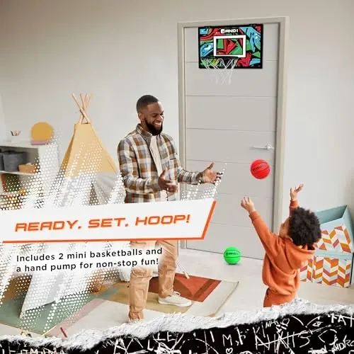 AND1 Over the Door Mini Basketball Hoop: 18x12 Shatterproof Backboard, 2 Mini Basketballs, and Hand Pump Included- Ultimate Indoor Basketball Accessory for Kids and Adults, No Tools Required - AND1 (1)
