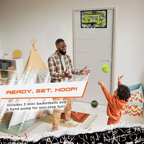 AND1 Over the Door Mini Basketball Hoop: 18x12 Shatterproof Backboard, 2 Mini Basketballs, and Hand Pump Included- Ultimate Indoor Basketball Accessory for Kids and Adults, No Tools Required - 2