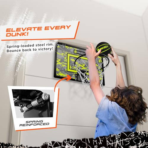 AND1 Over the Door Mini Basketball Hoop: 18x12 Shatterproof Backboard, 2 Mini Basketballs, and Hand Pump Included- Ultimate Indoor Basketball Accessory for Kids and Adults, No Tools Required - 3