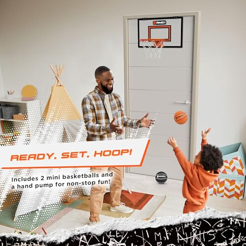 AND1 Over the Door Mini Basketball Hoop: 18x12 Shatterproof Backboard, 2 Mini Basketballs, and Hand Pump Included- Ultimate Indoor Basketball Accessory for Kids and Adults, No Tools Required - 2