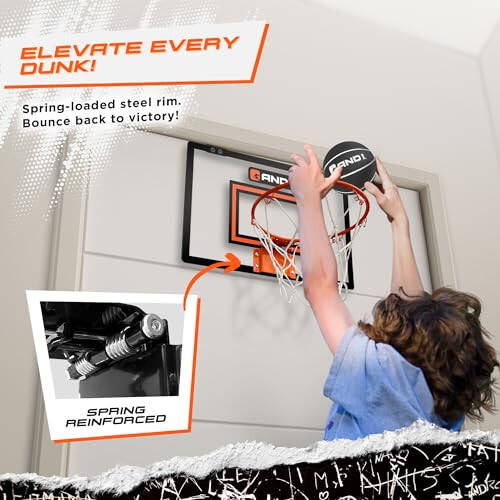 AND1 Over the Door Mini Basketball Hoop: 18x12 Shatterproof Backboard, 2 Mini Basketballs, and Hand Pump Included- Ultimate Indoor Basketball Accessory for Kids and Adults, No Tools Required - 3