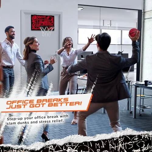 AND1 Over the Door Mini Basketball Hoop: 18x12 Shatterproof Backboard, 2 Mini Basketballs, and Hand Pump Included - Ultimate Indoor Basketball Accessory for Kids and Adults, No Tools Required - 5