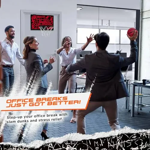 AND1 Over the Door Mini Basketball Hoop: 18x12 Shatterproof Backboard, 2 Mini Basketballs, and Hand Pump Included - Ultimate Indoor Basketball Accessory for Kids and Adults, No Tools Required - 5