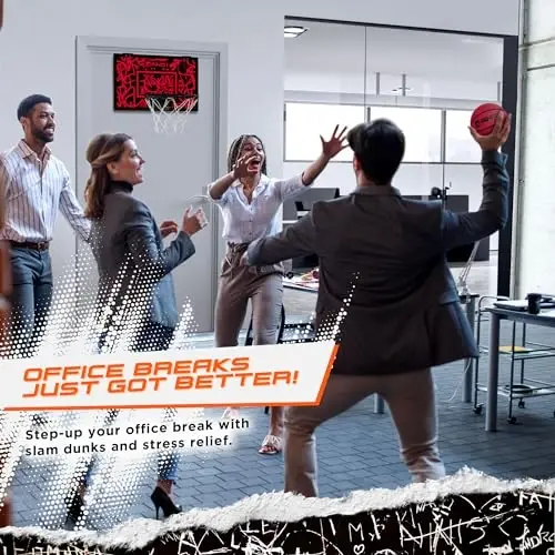 AND1 Over the Door Mini Basketball Hoop: 18x12 Shatterproof Backboard, 2 Mini Basketballs, and Hand Pump Included - Ultimate Indoor Basketball Accessory for Kids and Adults, No Tools Required - 5