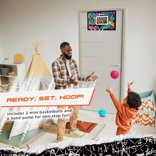 AND1 Over the Door Mini Basketball Hoop: 18x12 Shatterproof Backboard, 2 Mini Basketballs, and Hand Pump Included- Ultimate Indoor Basketball Accessory for Kids and Adults, No Tools Required - 2