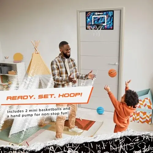 AND1 Over the Door Mini Basketball Hoop: 18x12 Shatterproof Backboard, 2 Mini Basketballs, and Hand Pump Included- Ultimate Indoor Basketball Accessory for Kids and Adults, No Tools Required - 2