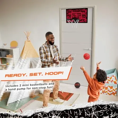 AND1 Over the Door Mini Basketball Hoop: 18x12 Shatterproof Backboard, 2 Mini Basketballs, and Hand Pump Included- Ultimate Indoor Basketball Accessory for Kids and Adults, No Tools Required - 2