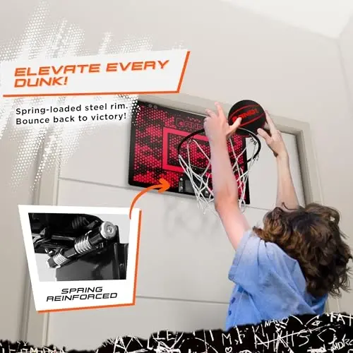 AND1 Over the Door Mini Basketball Hoop: 18x12 Shatterproof Backboard, 2 Mini Basketballs, and Hand Pump Included- Ultimate Indoor Basketball Accessory for Kids and Adults, No Tools Required - 3