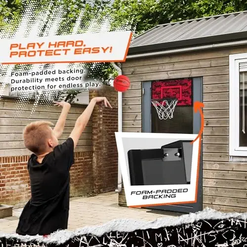 AND1 Over the Door Mini Basketball Hoop: 18x12 Shatterproof Backboard, 2 Mini Basketballs, and Hand Pump Included- Ultimate Indoor Basketball Accessory for Kids and Adults, No Tools Required - 4