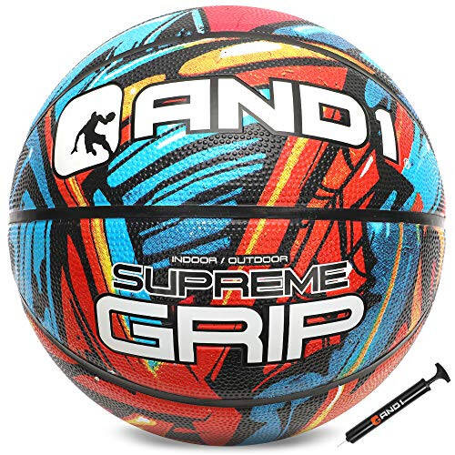 AND1 Supreme Grip Basketball: Official Regulation Size 7 (29.5 inches) Rubber Basketball - Deep Channel Construction Streetball, Made for Indoor Outdoor Basketball Games - 1