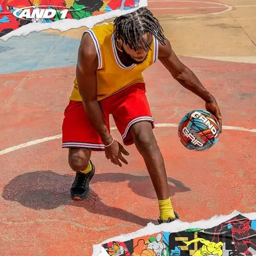 AND1 Supreme Grip Basketball: Official Regulation Size 7 (29.5 inches) Rubber Basketball - Deep Channel Construction Streetball, Made for Indoor Outdoor Basketball Games - 4