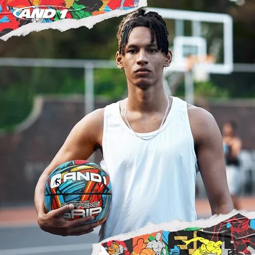 AND1 Supreme Grip Basketbol: Rasmiy Nizom O'lchami 7 (29,5 dyuym) Rezina Basketbol - Chuqur Kanal Konstruksiyasi Ko'cha Basketboli, Yopiq va Ochiq Basketbol O'yinlari Uchun Mo'ljallangan - 5