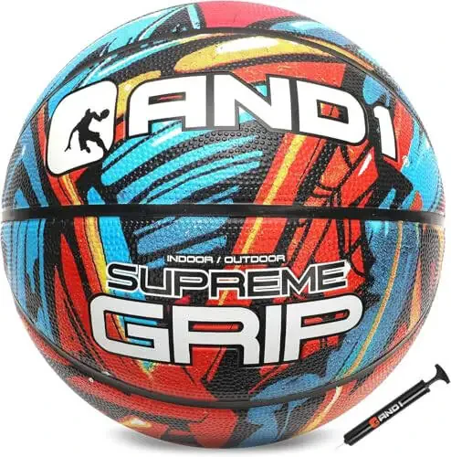 AND1 Supreme Grip Official Regulation Size 7 (29.5 inches) Rubber Basketball - Deep Channel Construction Streetball, Made for Indoor Outdoor Games - 2